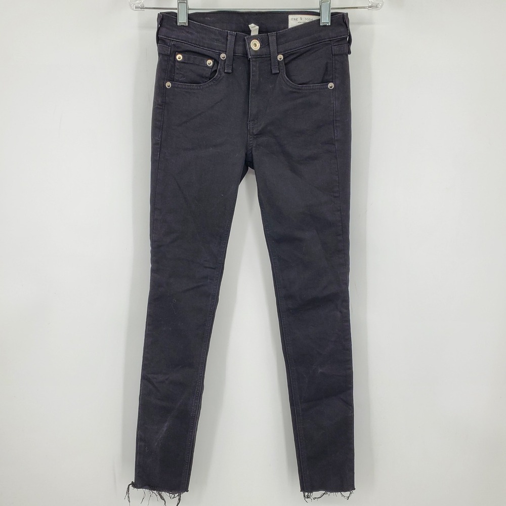 Rag & Bone Ankle Skinny Jeans Black Raw Hem Women's Size 24 Casual Denim Career